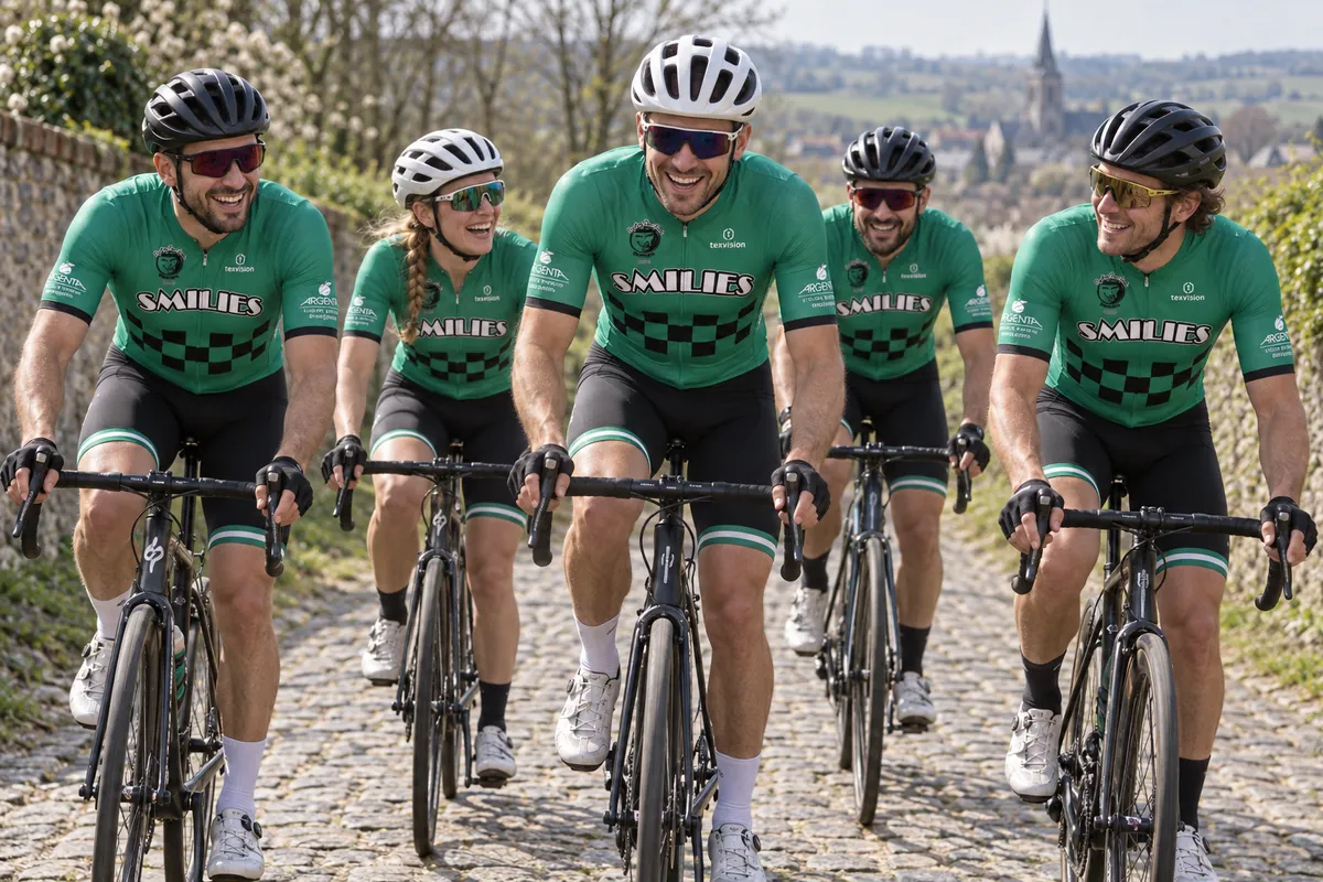 Fietsers in het ontwerp van Don Fredo Cycling Team