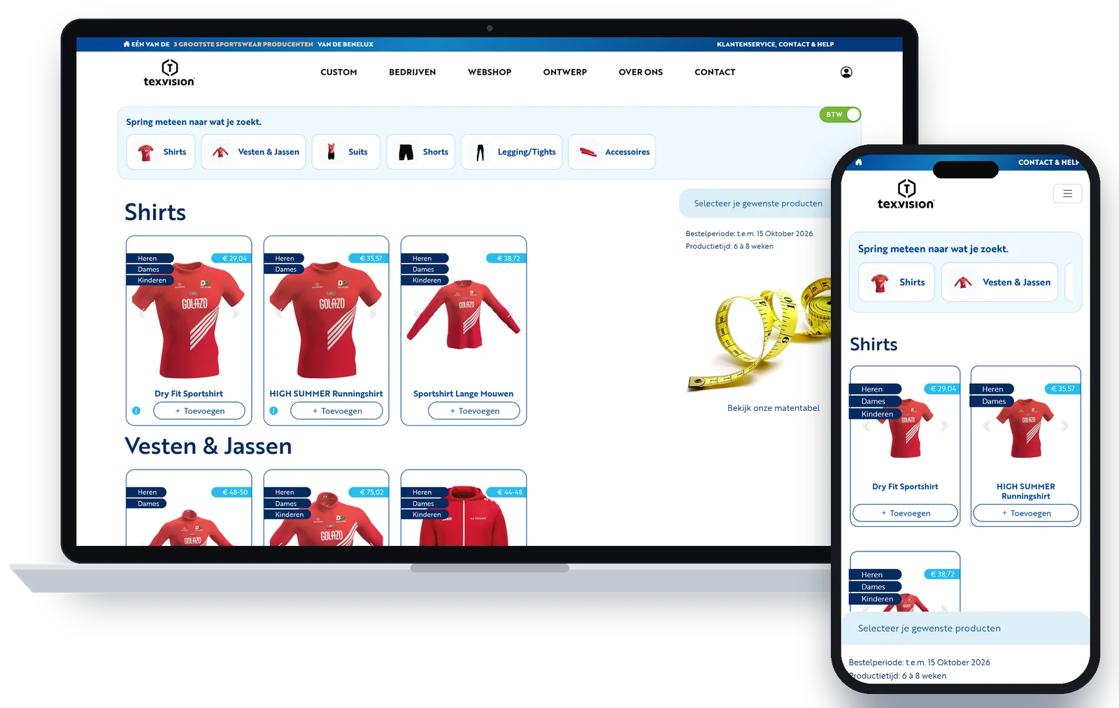 De teamshop van AV Toekomst op een laptop en een smartphone
