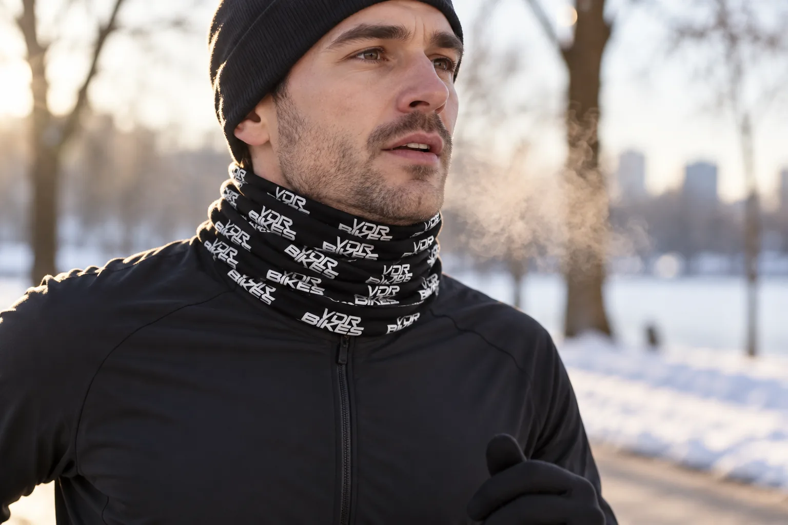 Loper met een custom buff in de winter